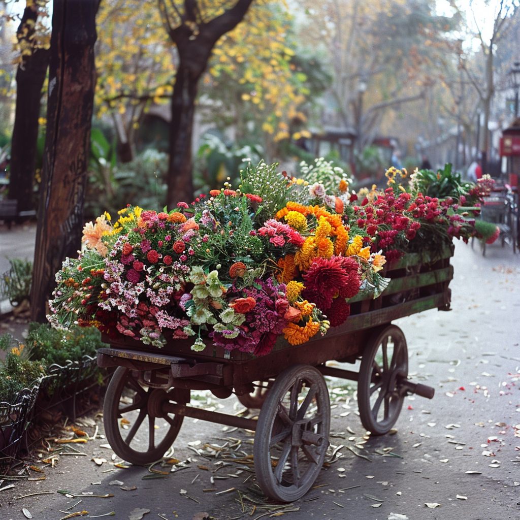 Flower cart in park Barcelona