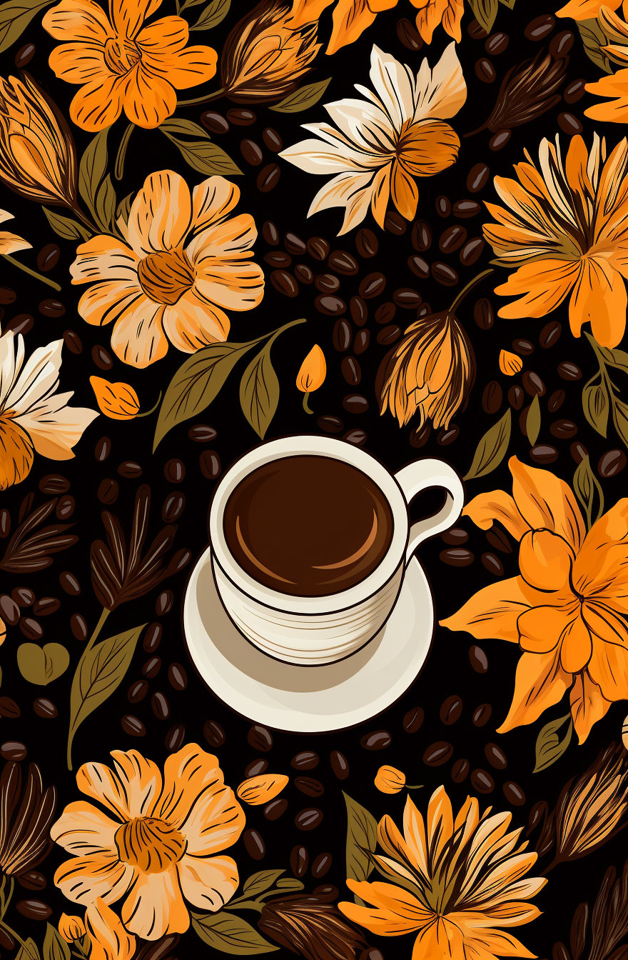 Beautiful flower and coffee pattern