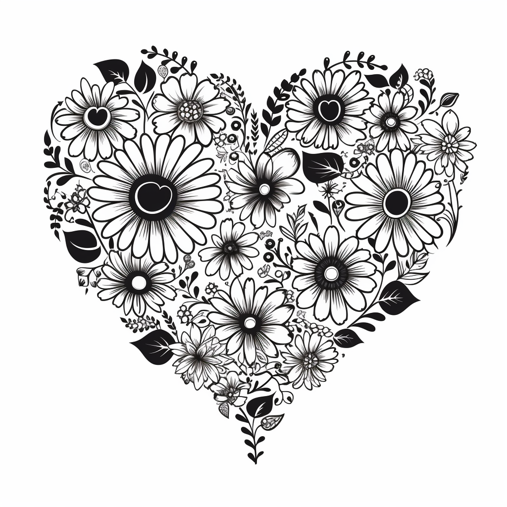 Hand drawn flower doodles heart shape