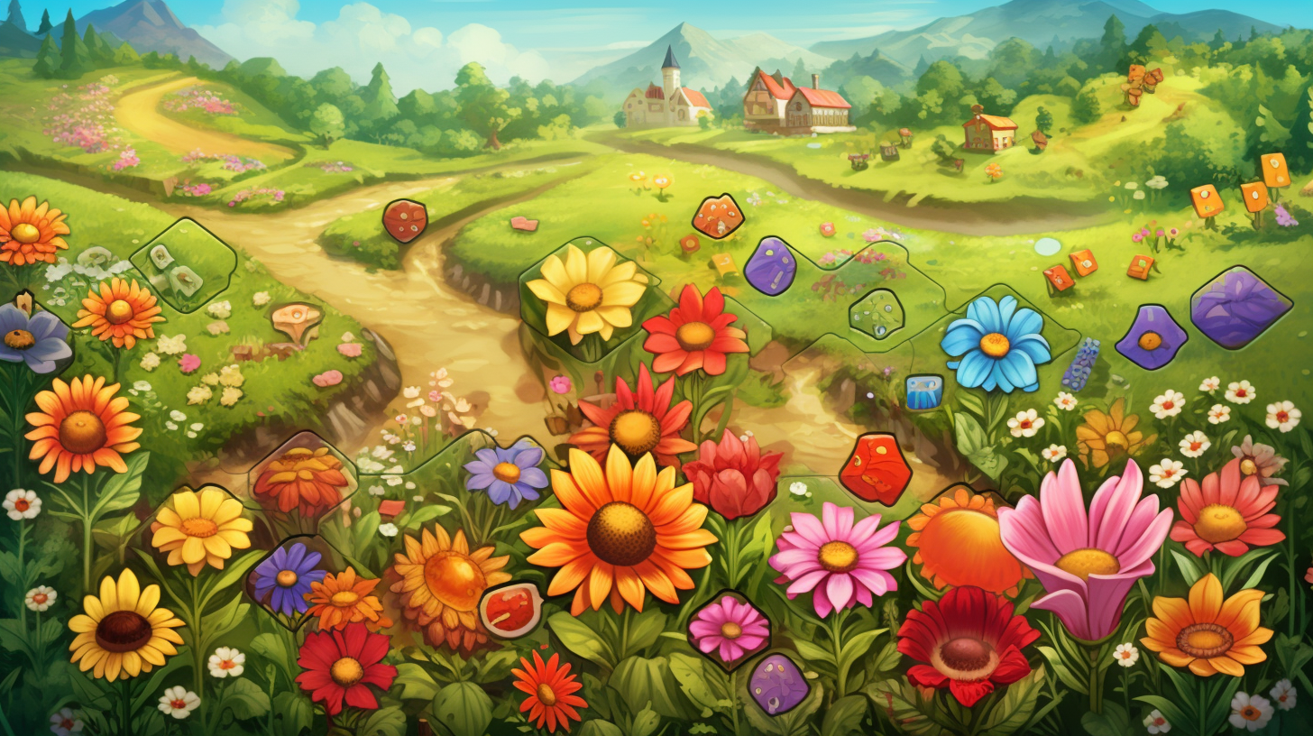 Colorful flower field board game cartoon