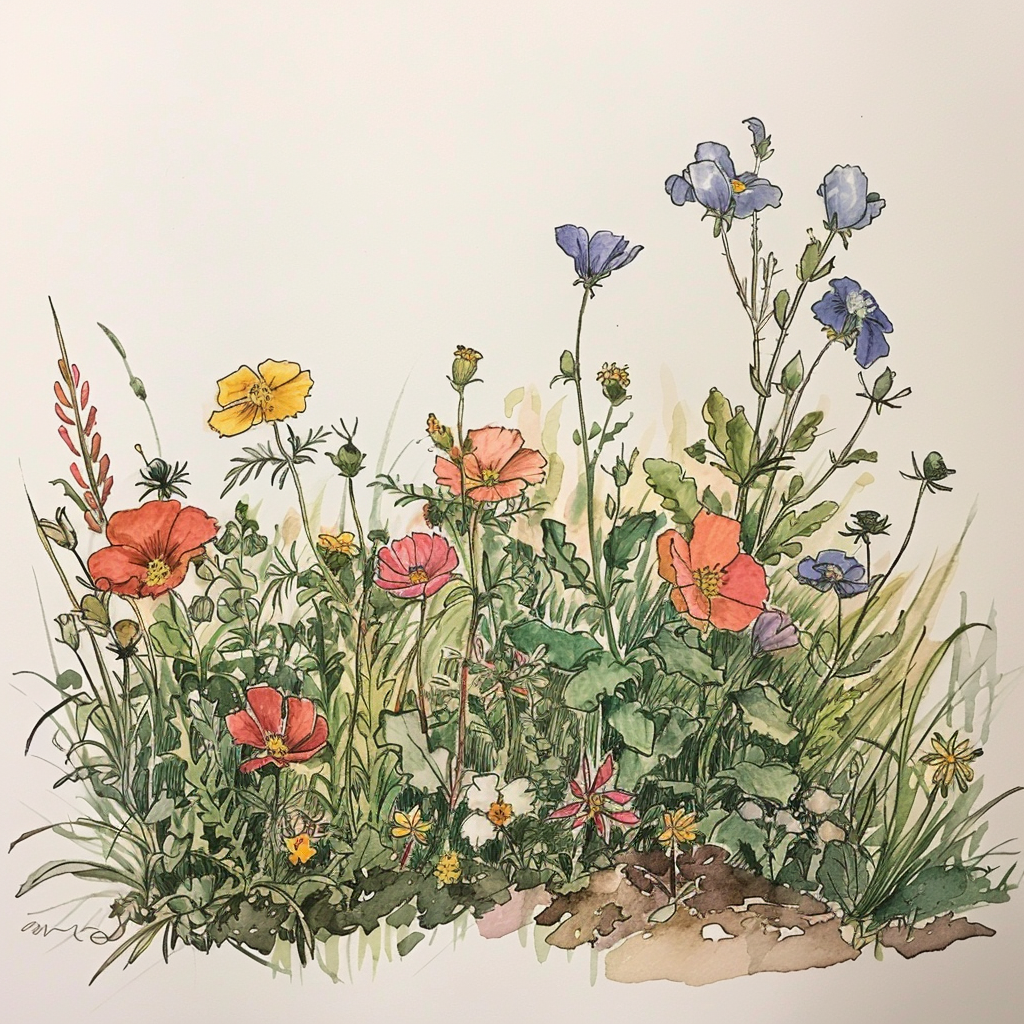 Vibrant Flower Garden Color Sketch