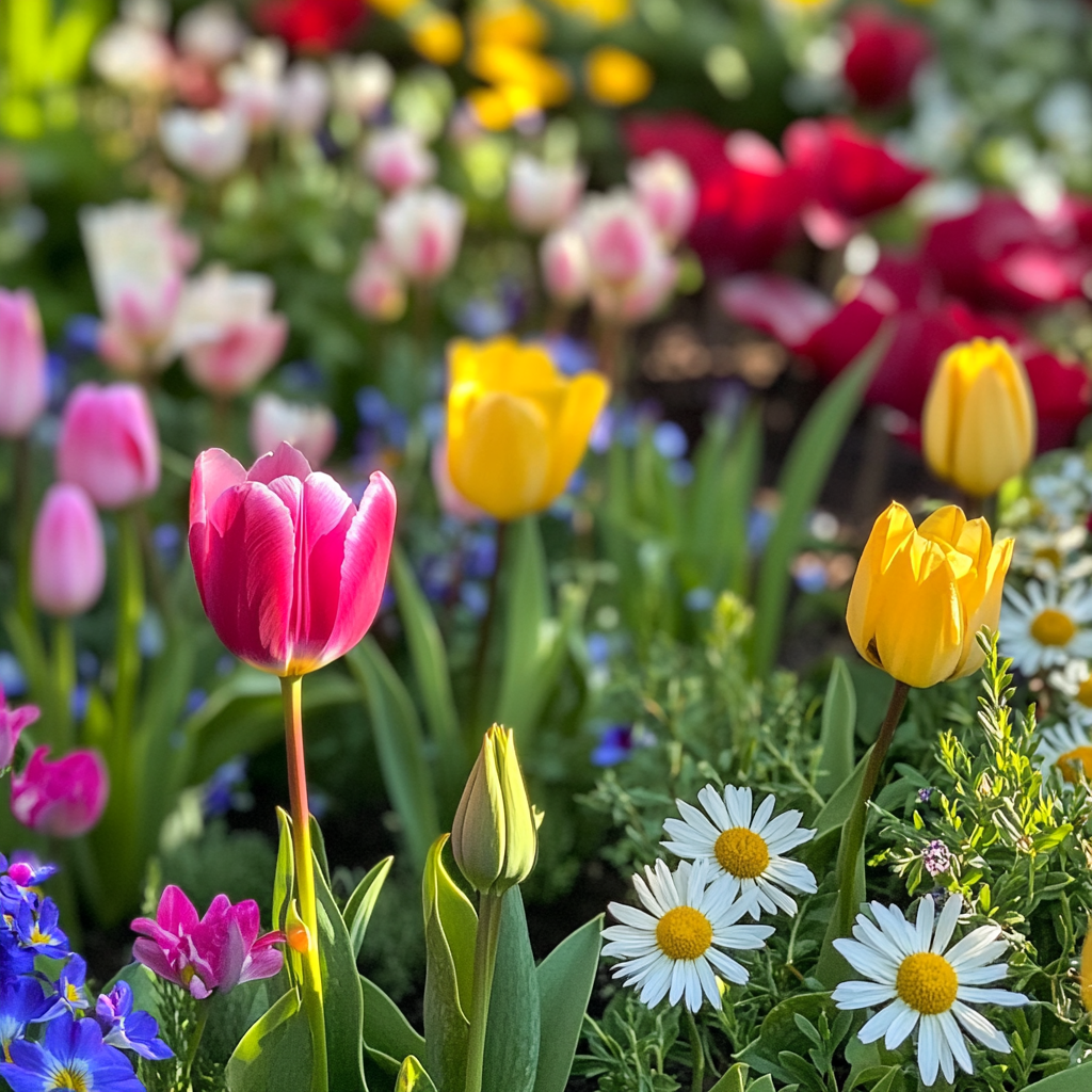 Vibrant Blooming Flower Garden Scene