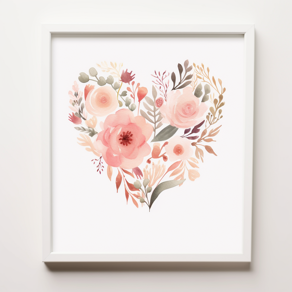 Flower Heart Print, Valentine's Day Art