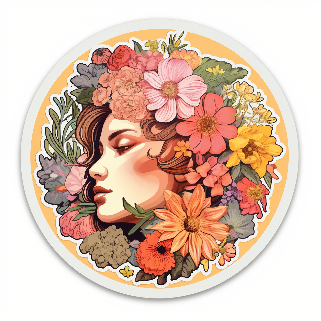 Circle sticker featuring flower design