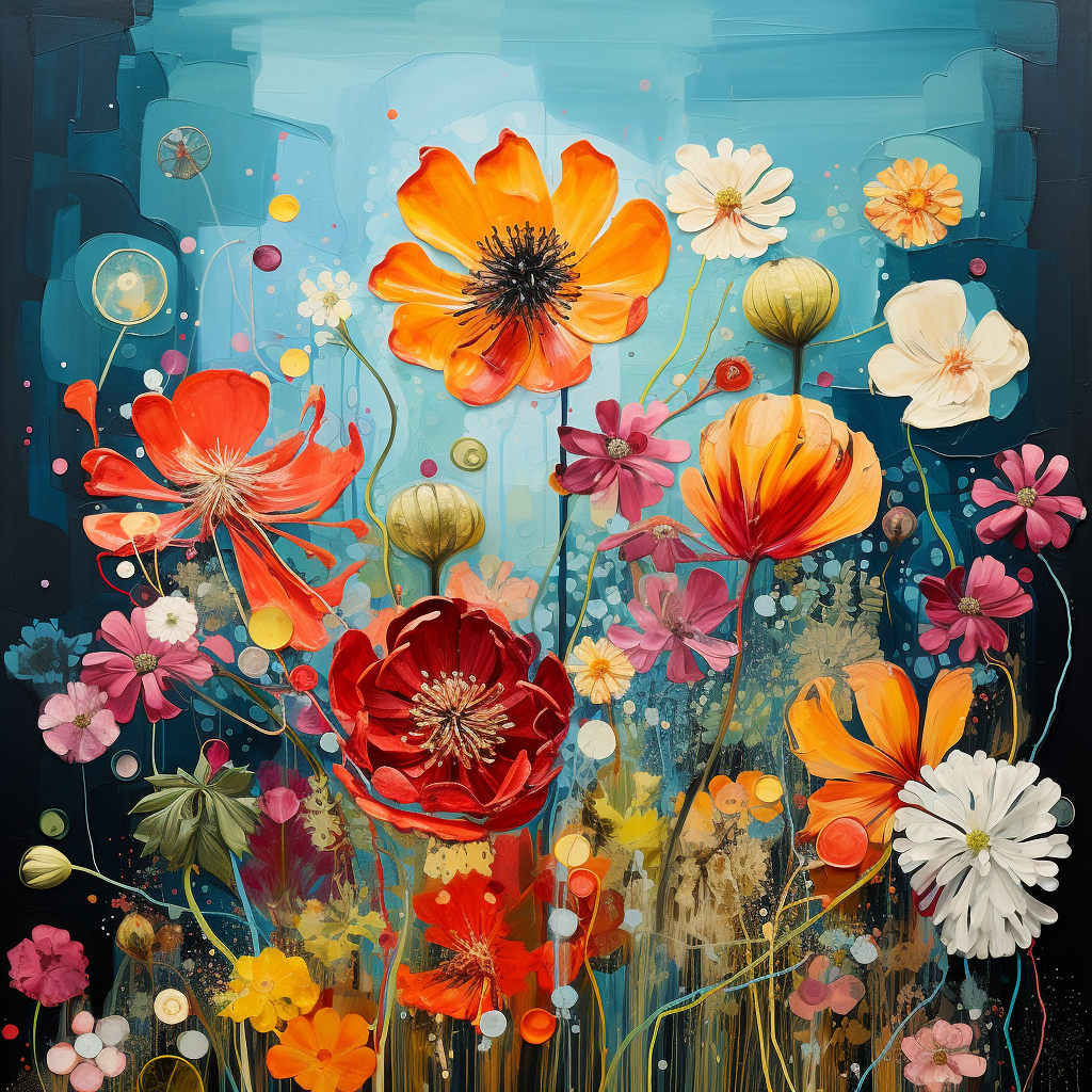 Colorful flower painting collage