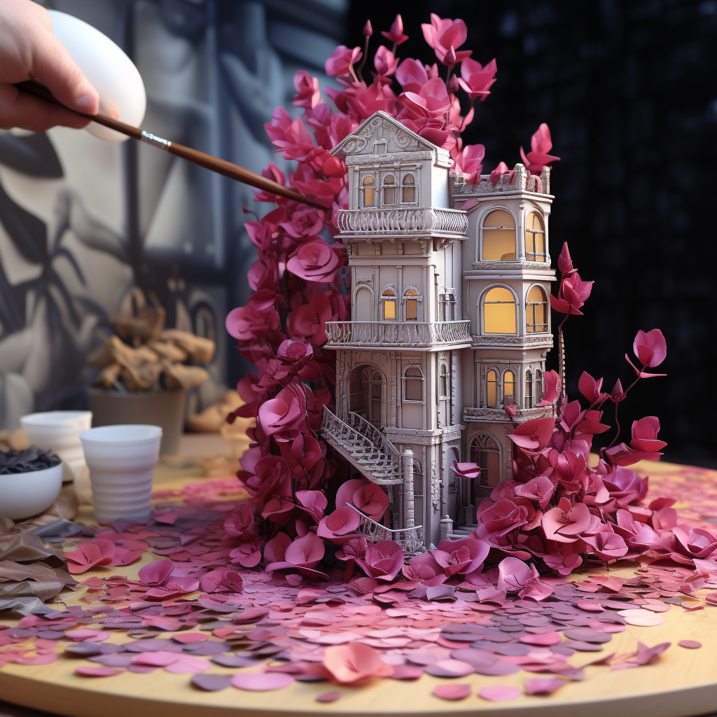 Dramatic architectural building with flower petals