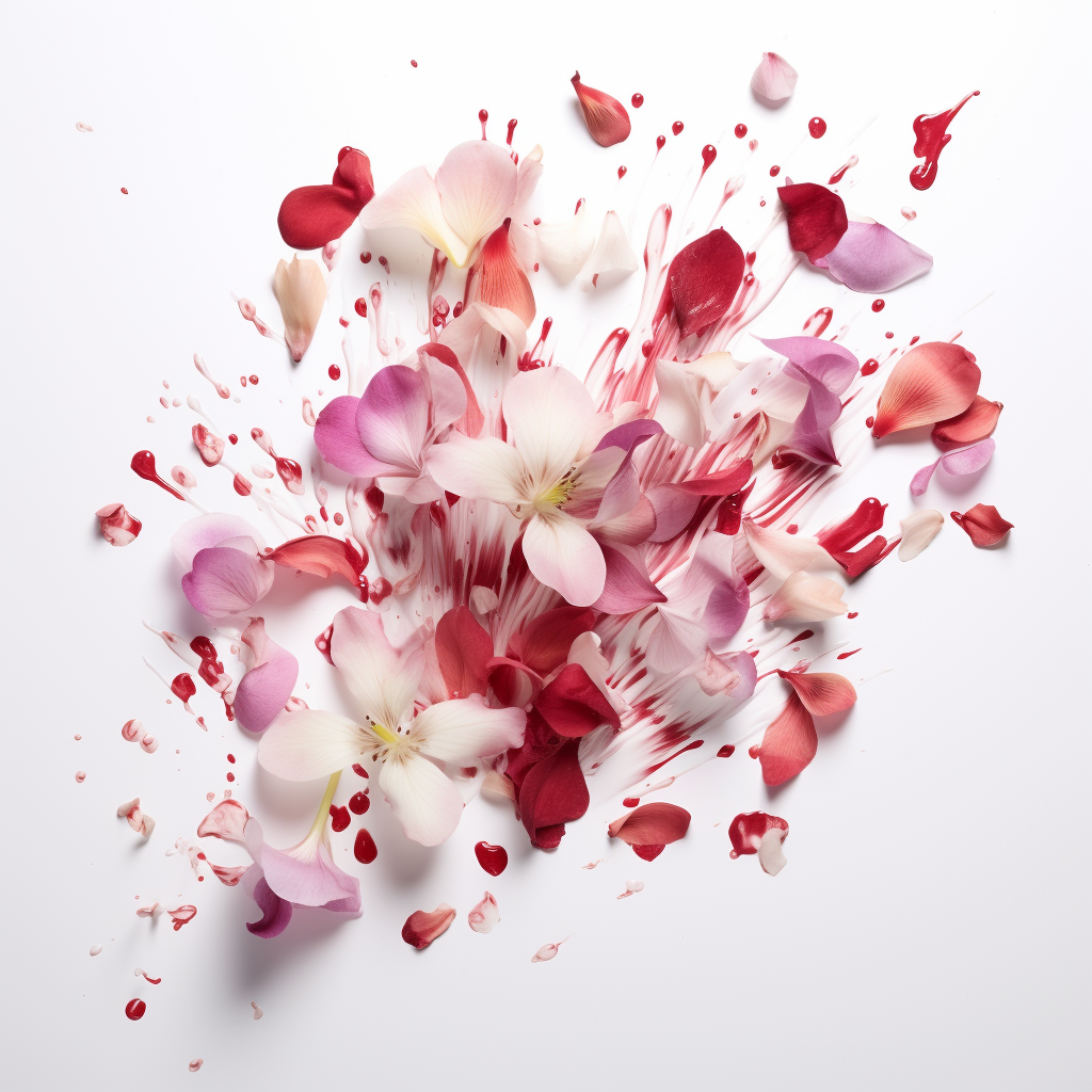 Falling flower petals on white background