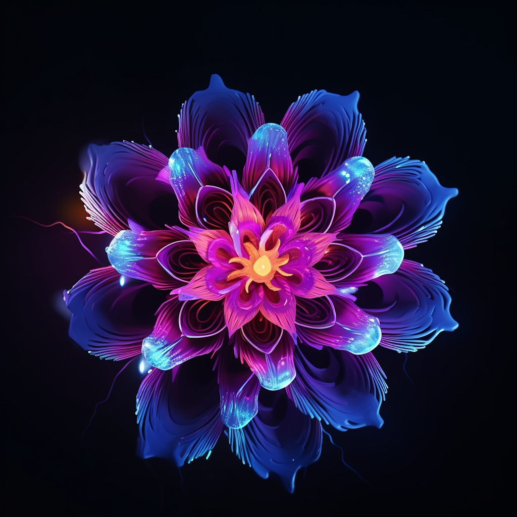 Colorful flower petals illuminated with neon light