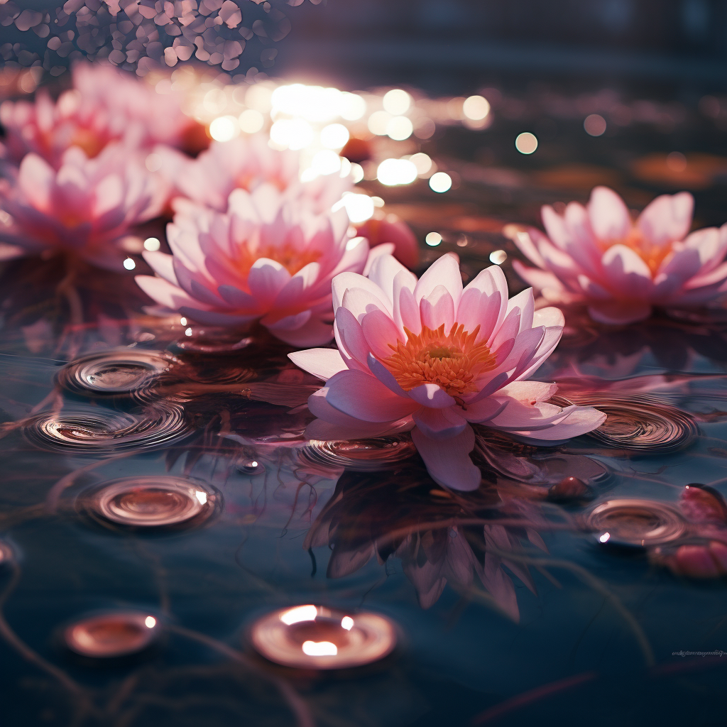 Beautiful flower petals reflecting in water