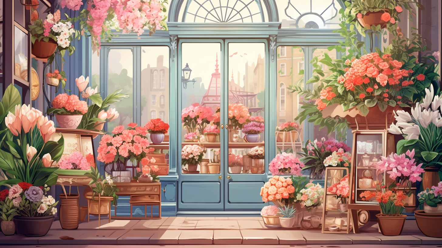 Colorful flower shop illustration