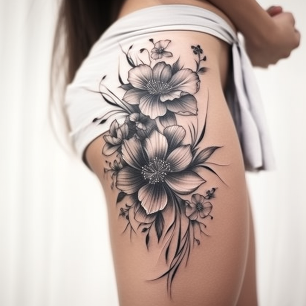 Lily flower tattoo on female side