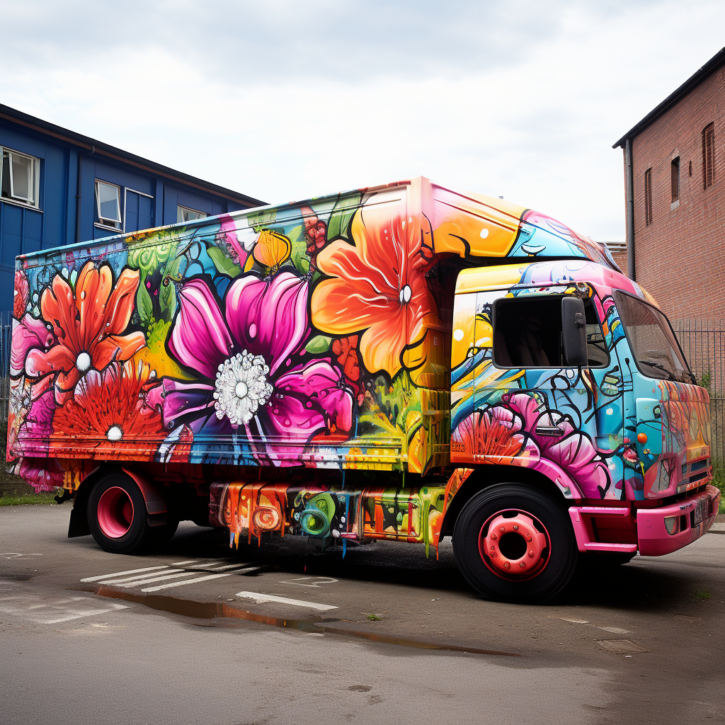 Colorful flower spray painted truck