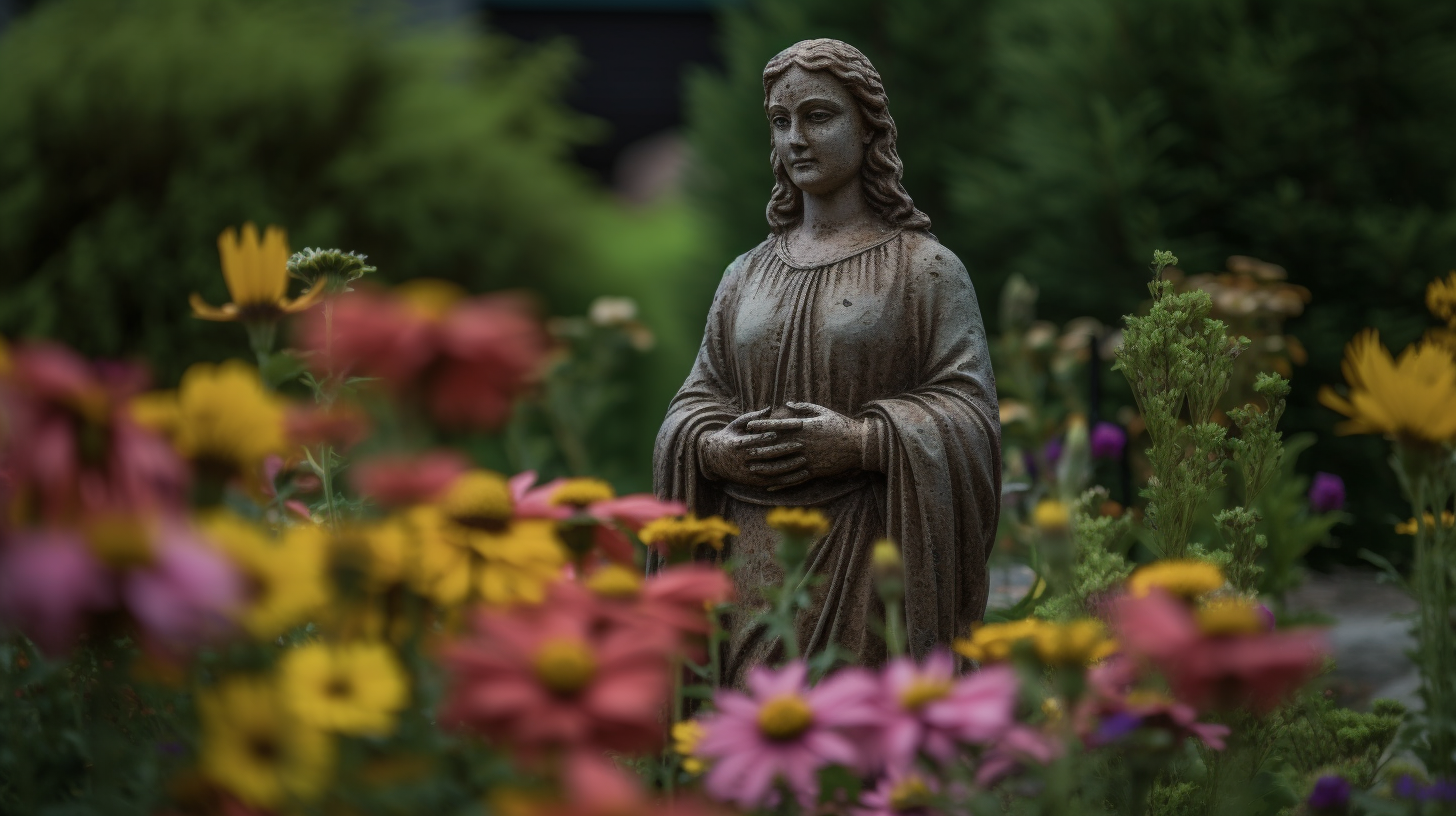 Colorful flower statue surrounded by nature