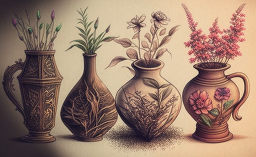 Colorful flower vase painting with grass