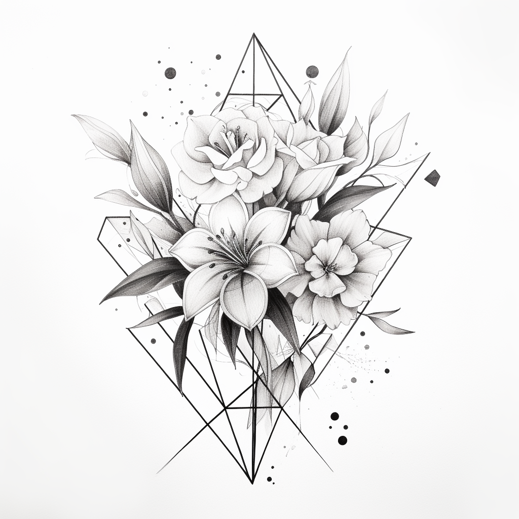 Beautiful flowers tattoo with geometric shapes