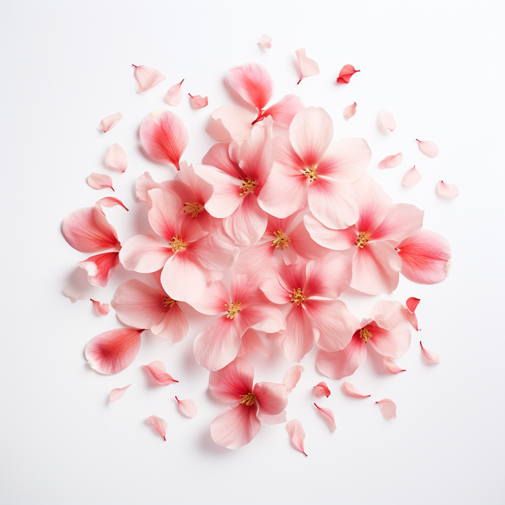 Blooming flowers petals on white background