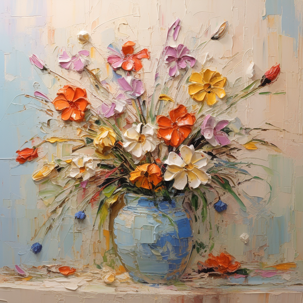 Vibrant flowers in an impressionistic pot