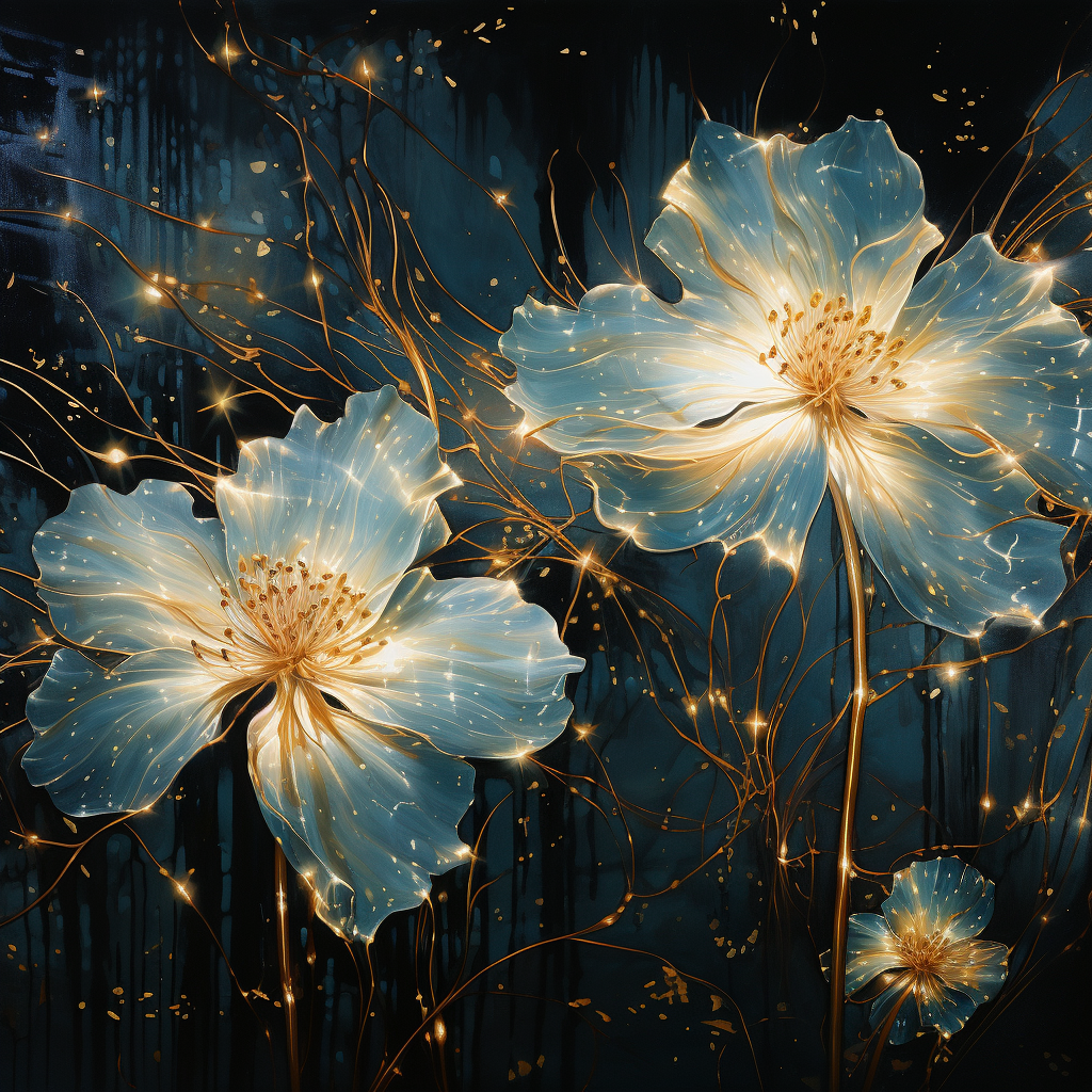 Colorful flowers with golden sparks and streaks