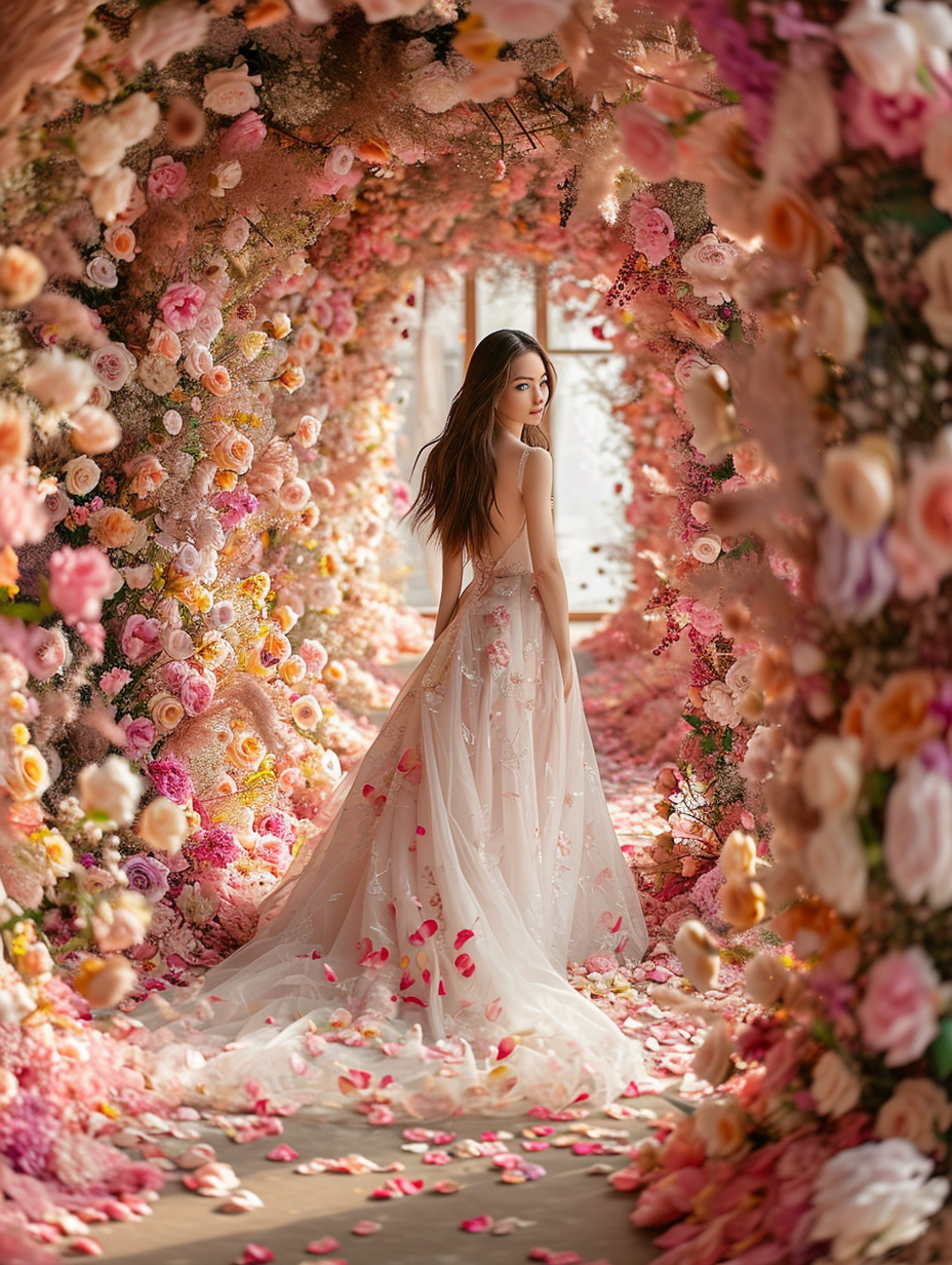 Woman in Maxi Dress Among Flowers