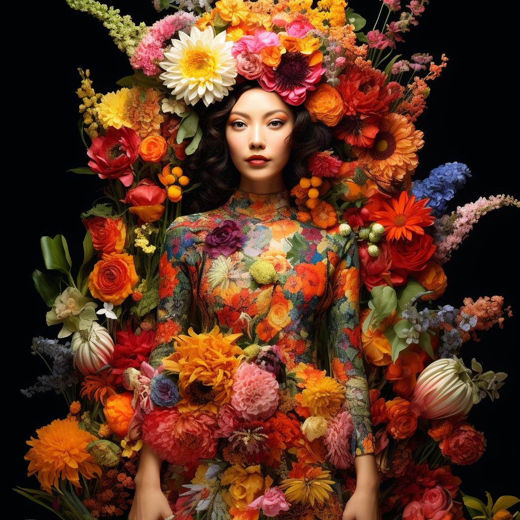 Gorgeous flower woman with vibrant petals