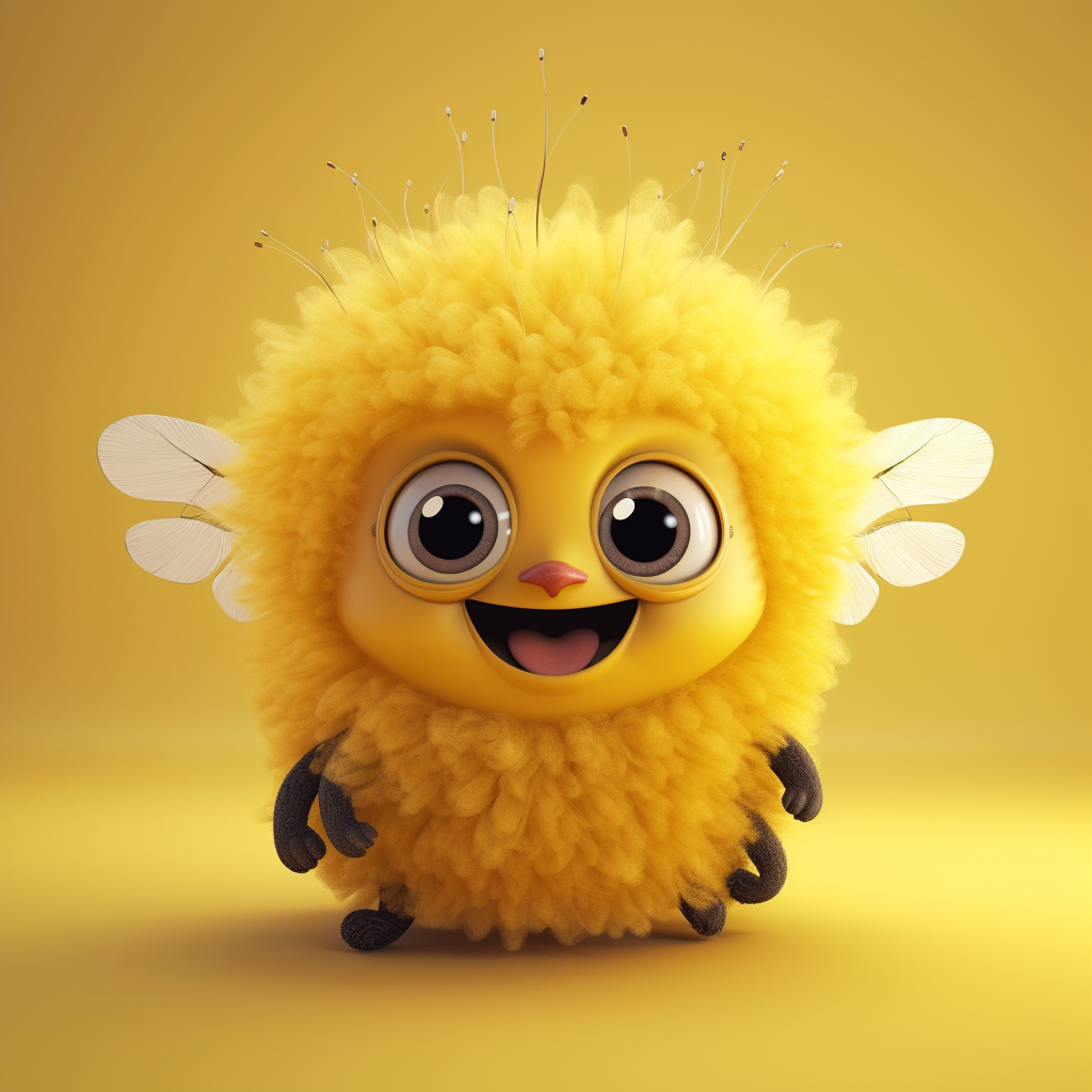 Cute fluffy bumblebee character on a simple background