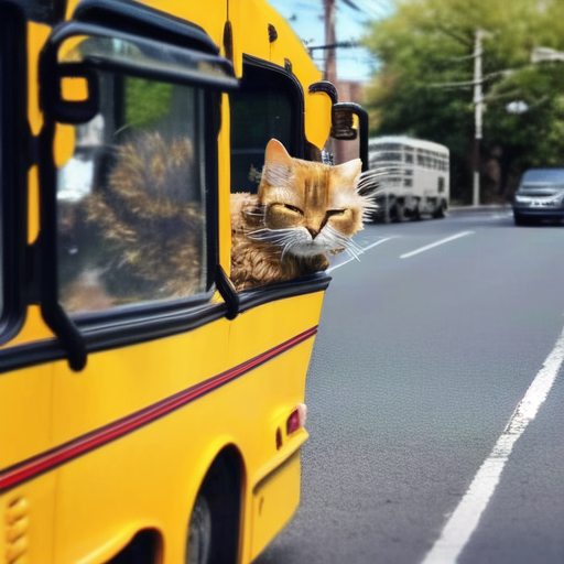 Fluffy Cats on School Bus