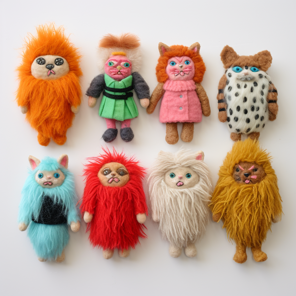 Colorful fluffy finger puppet characters