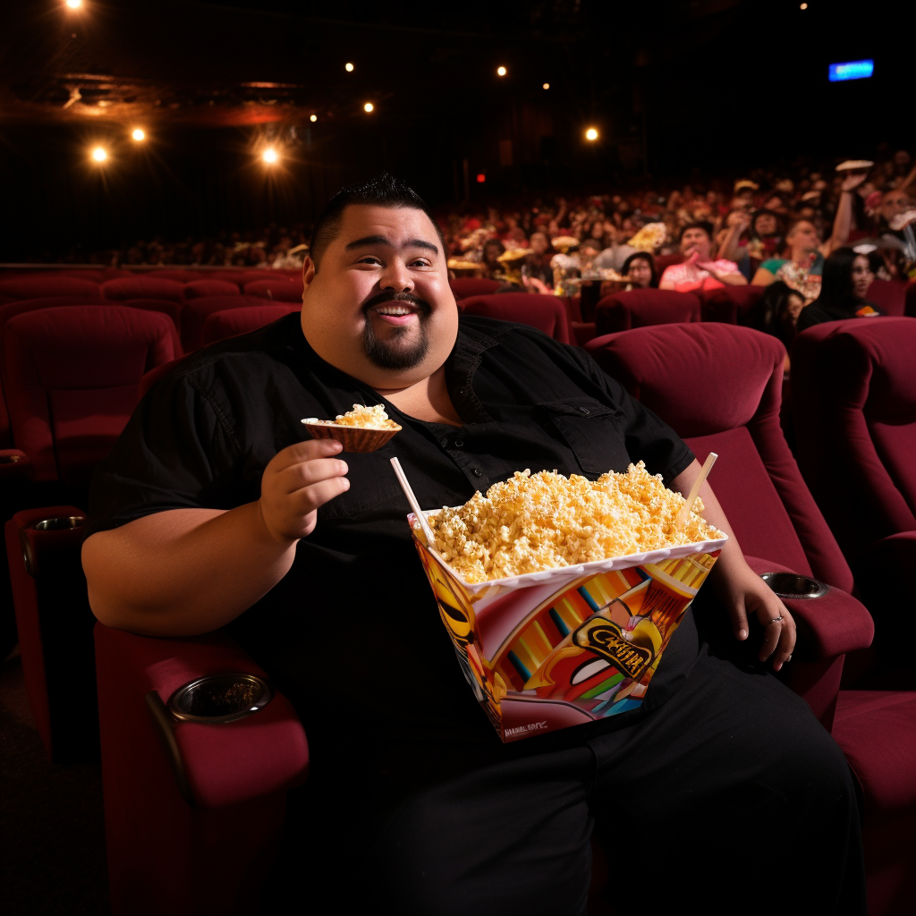 Fluffy Gabriel Iglesias Enjoying Popcorn in Cinema