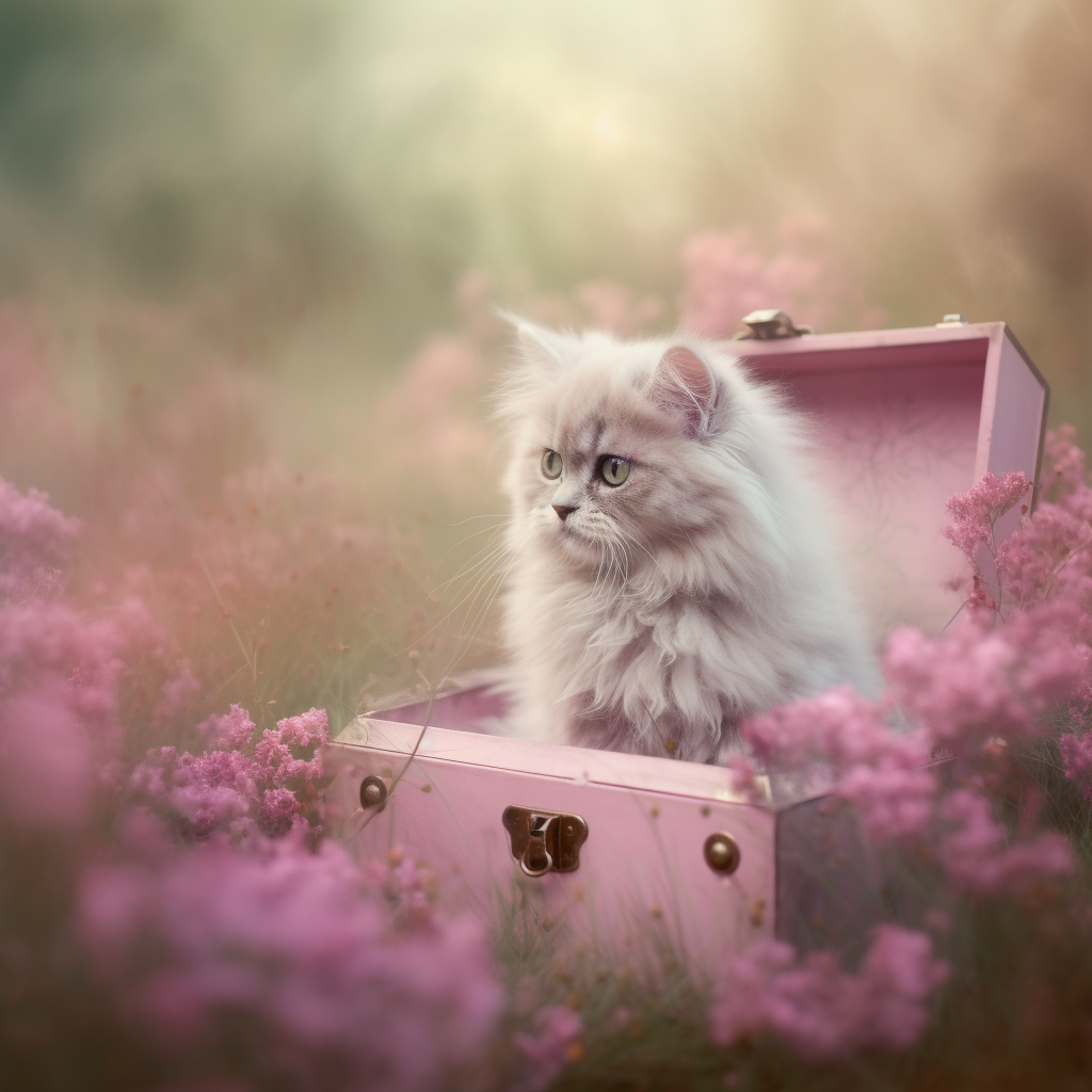 Cute fluffy kitten vintage box