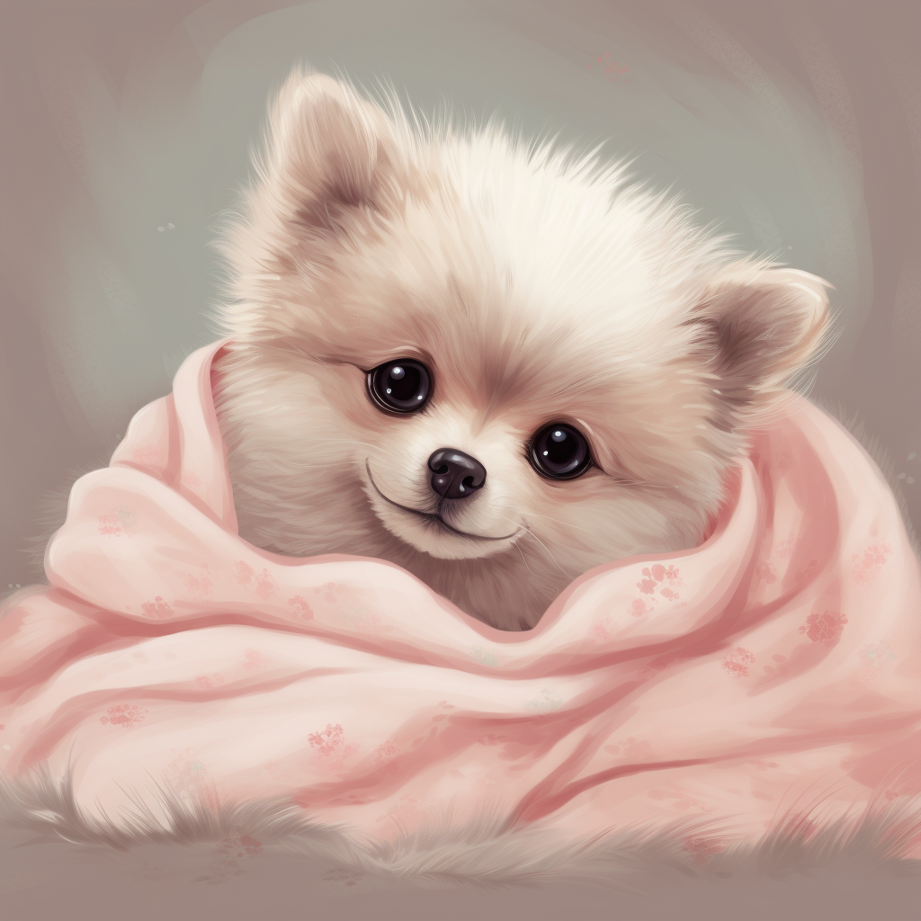 Adorable fluffy Pomeranian puppy in a cozy room