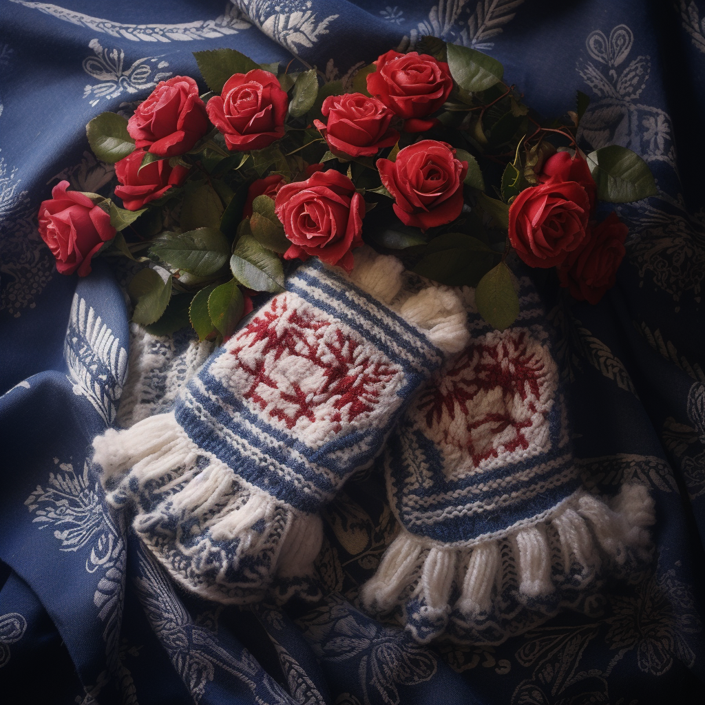 Fluffy roses on plaid wool mittens blanket  ?