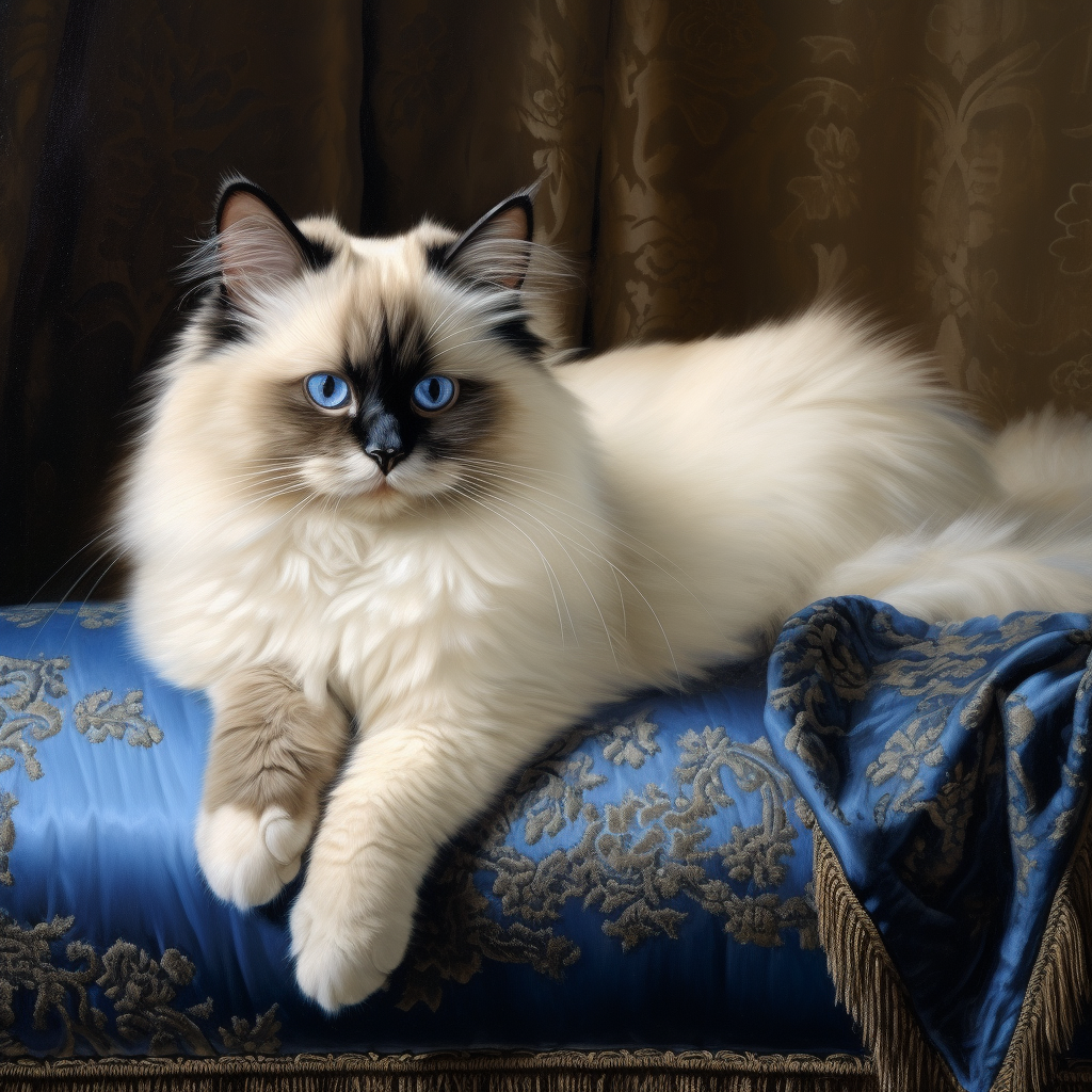 Fluffy Birman Cat with Blue Eyes