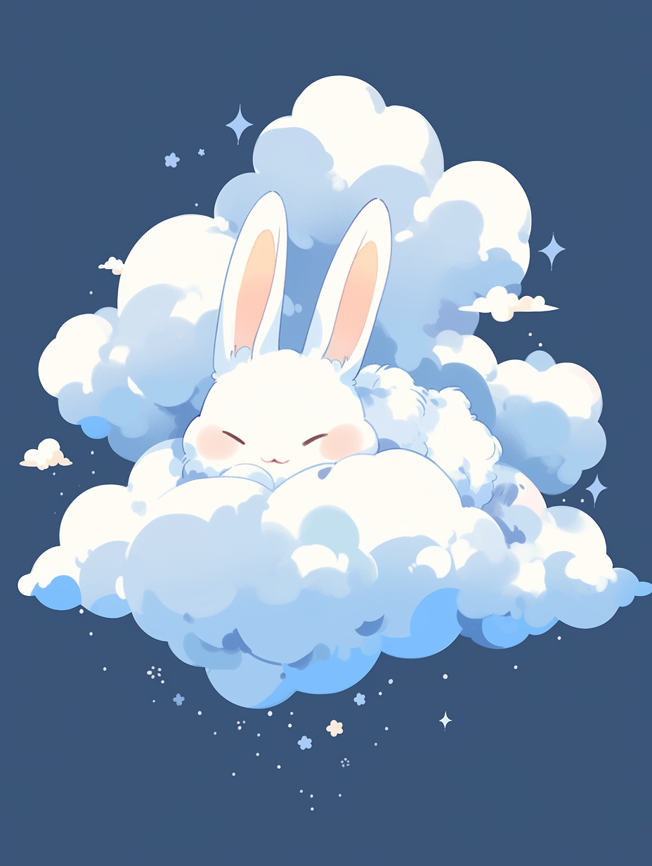 Smiling cloud rabbit in blue