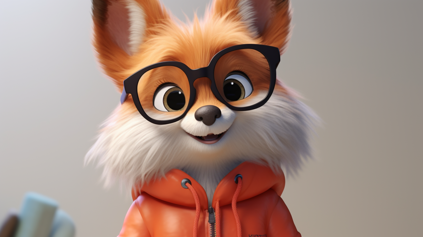 Cute fluffy fox wearing study glasses