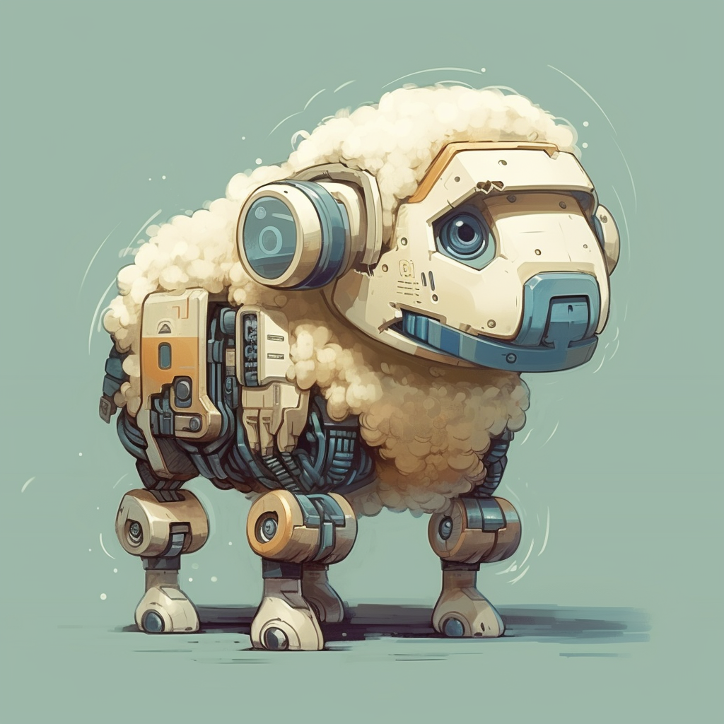 Robot sheep with fluffy fur