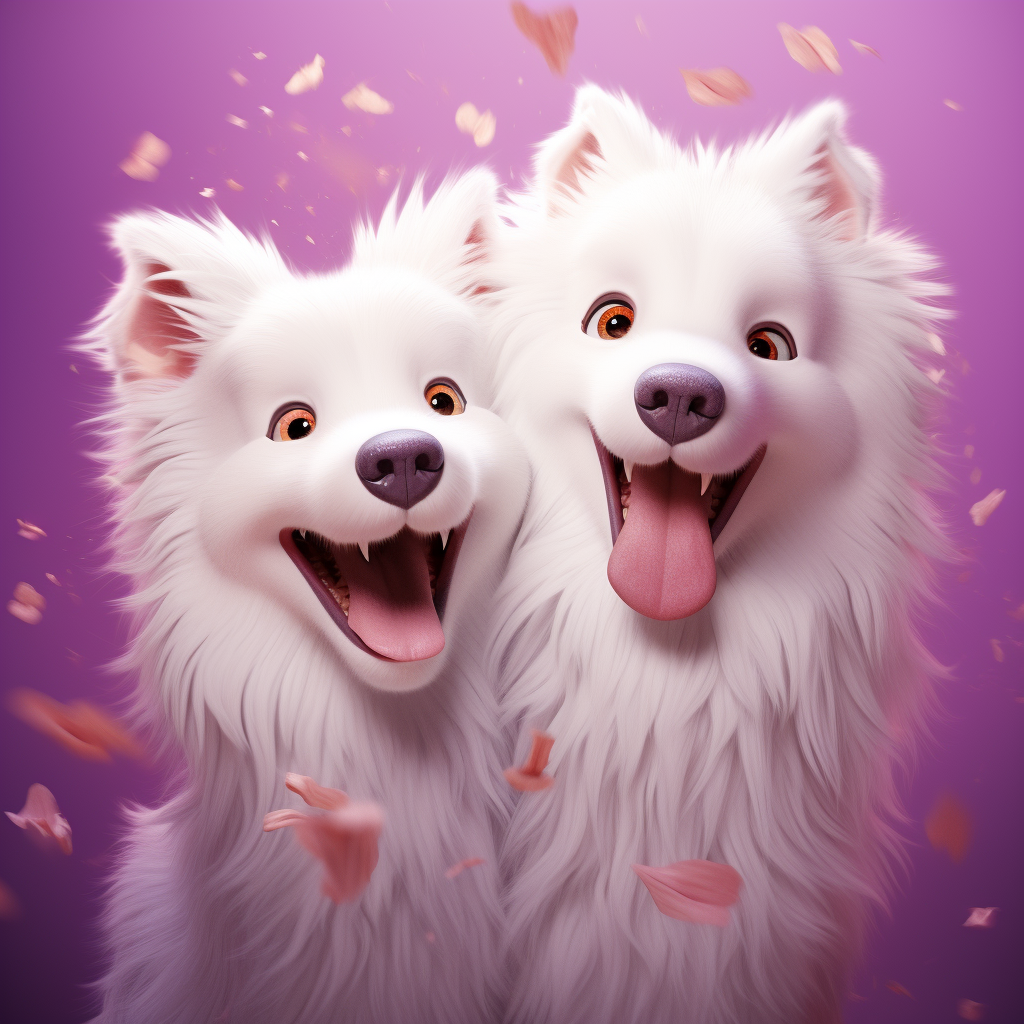 Two adorable fluffy Samoyeds