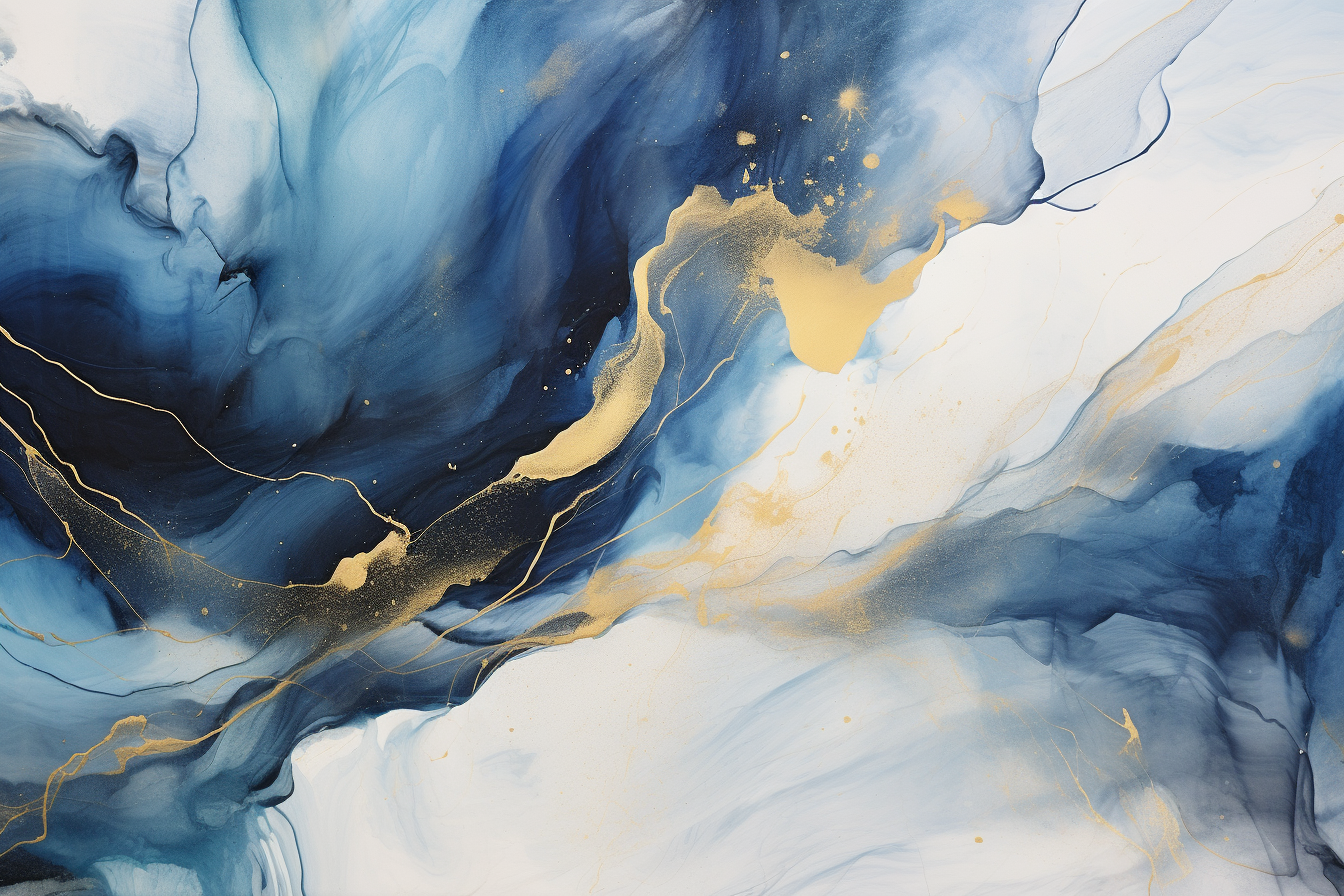 Dark blue, gray, and gold fluid abstract art