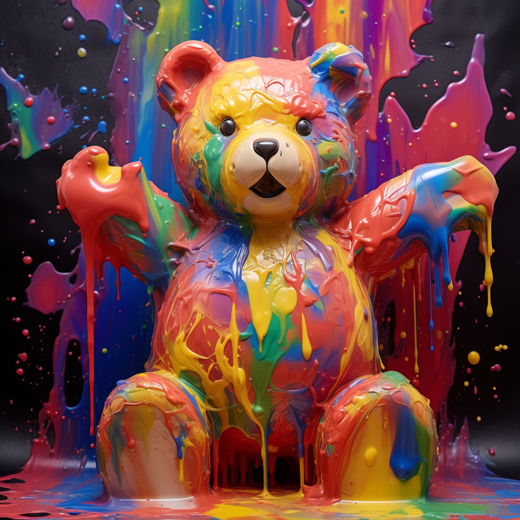 Colorful fluid paint toy bear