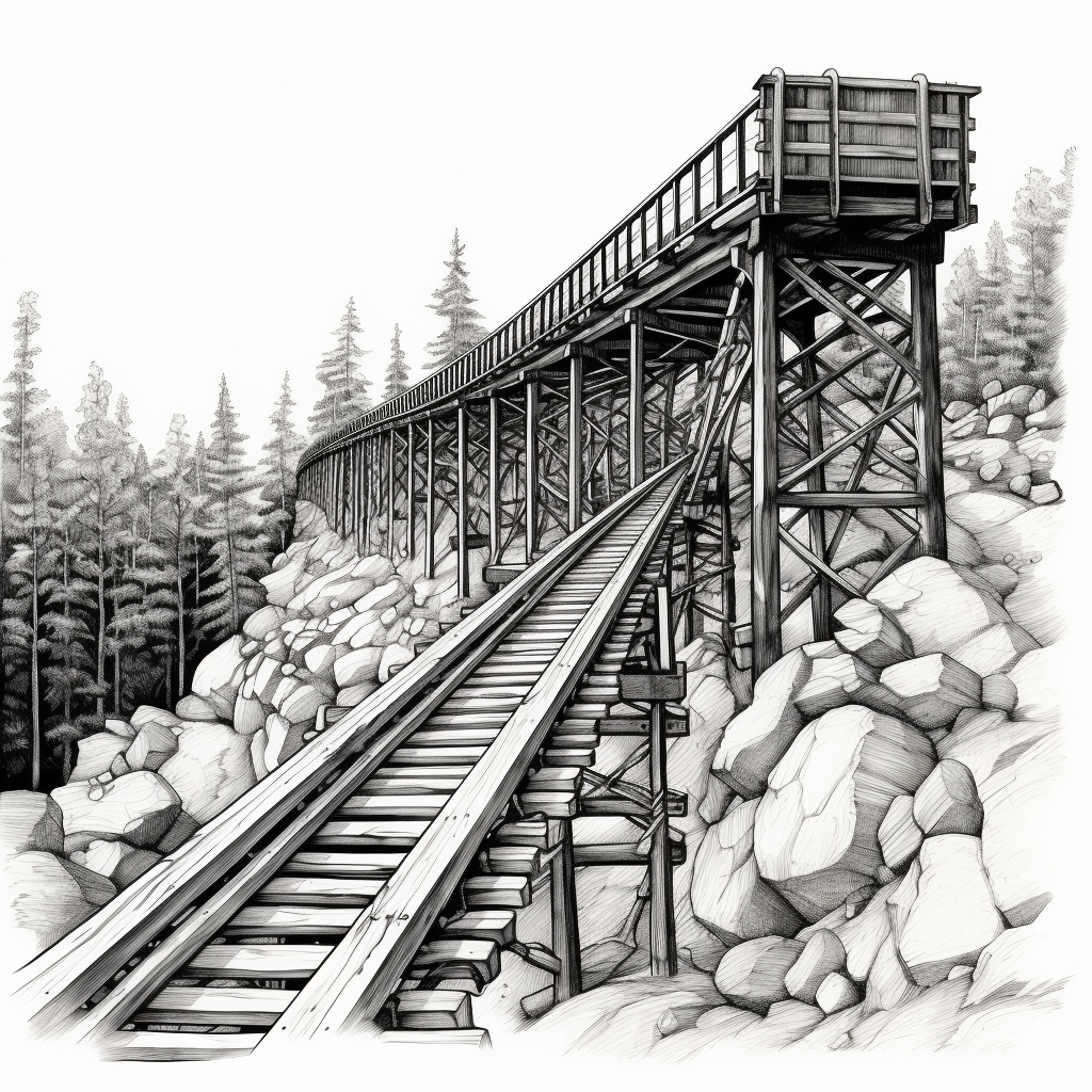 Simple drawing of flume trestle bridge