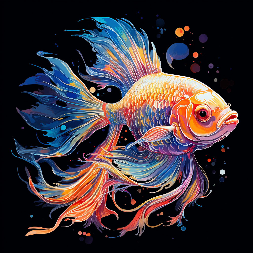 Vibrant poster of fluorescent goldfish swimming in a fish tank