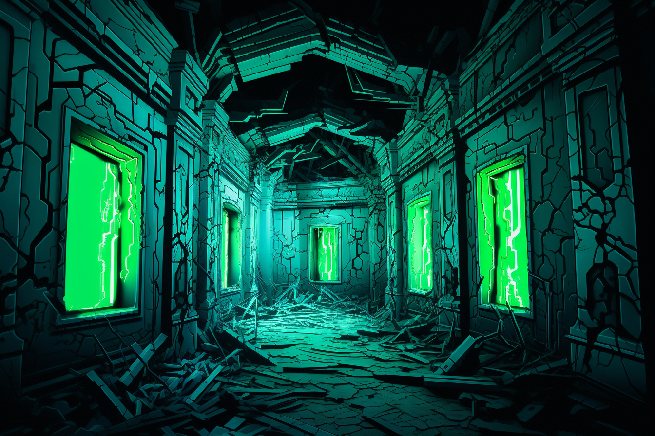 Striking fluorescent drawings on ruined walls