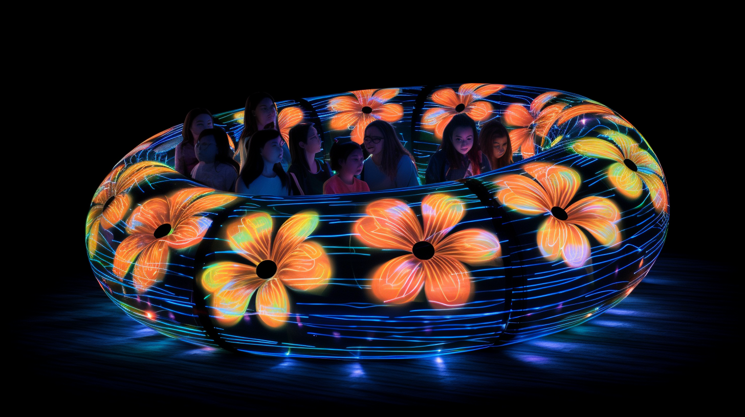 Beautiful fluorescent tubing surrounded by dark flower patterns