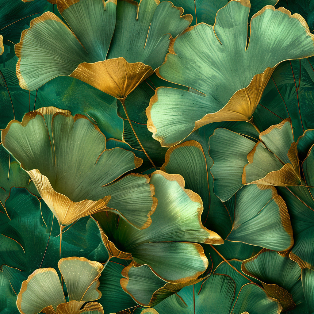 Ginkgo leaves in fluorescent green and gold