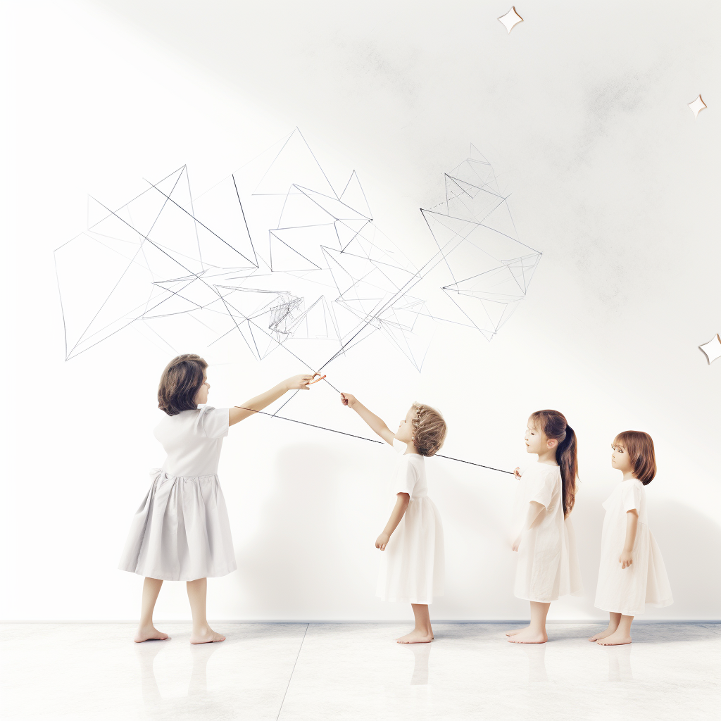 Flying angels teaching geometric drawing