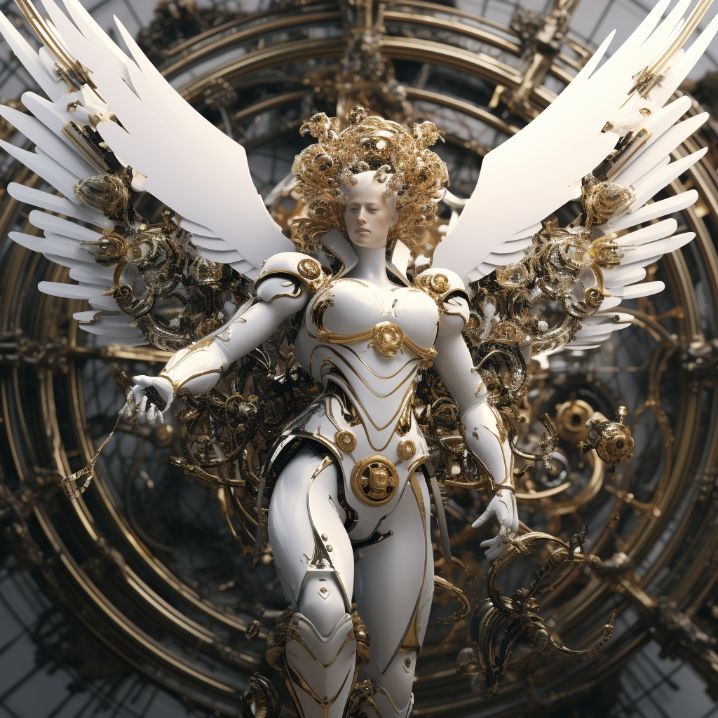 Hyperdetailed Cherub with Metallic Gold Details