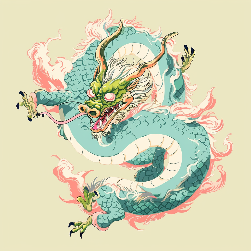 Flying Dragon Retro Flat Illustration