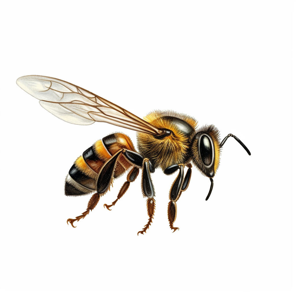 Profile view of a cute flying honey bee