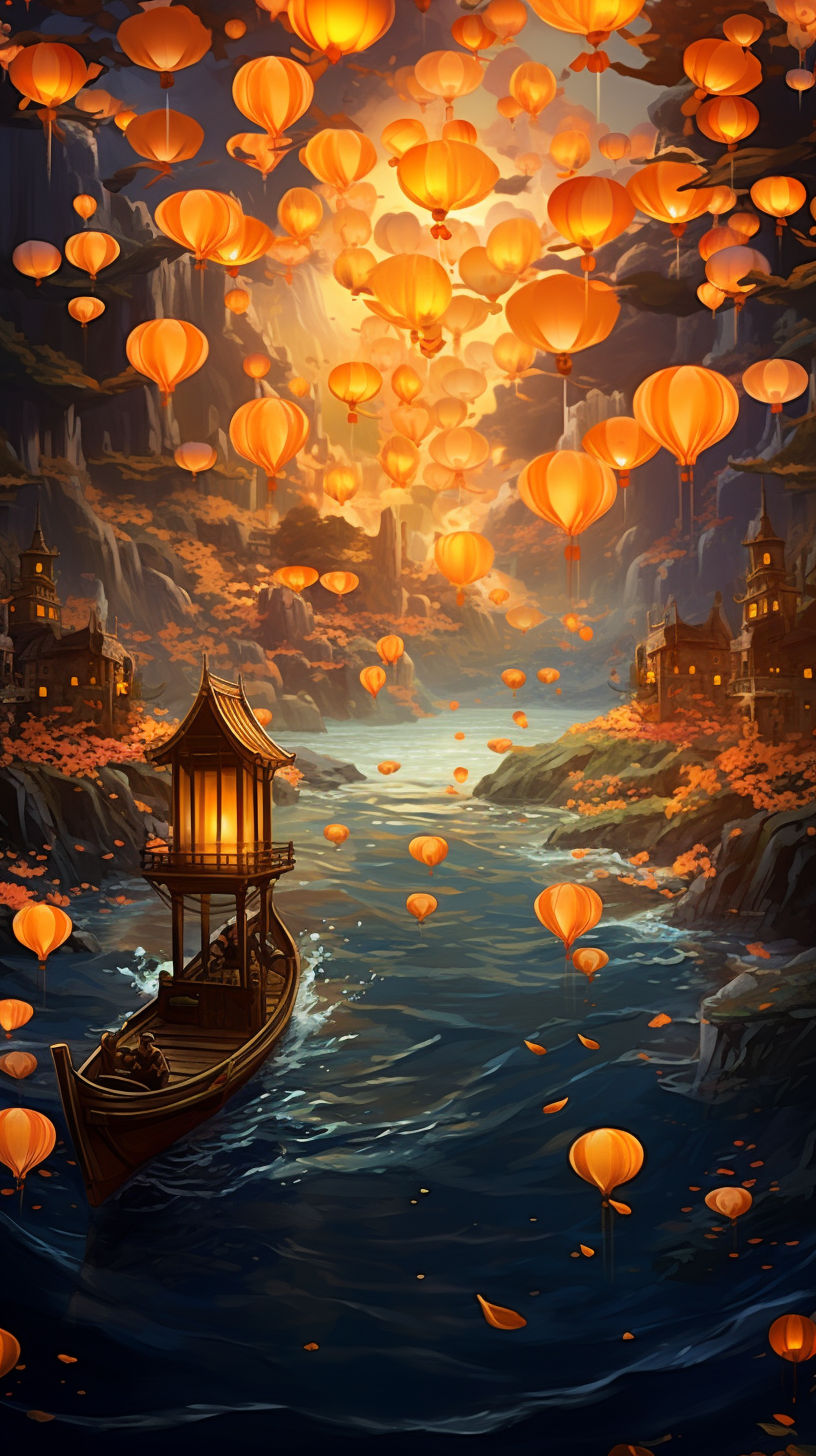 Swimming Lanterns in a Nighttime Ocean