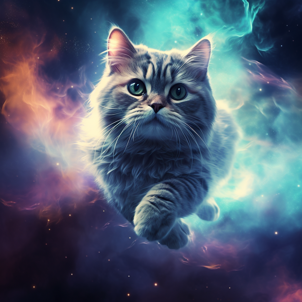 Colorful flying cat with nebula pattern