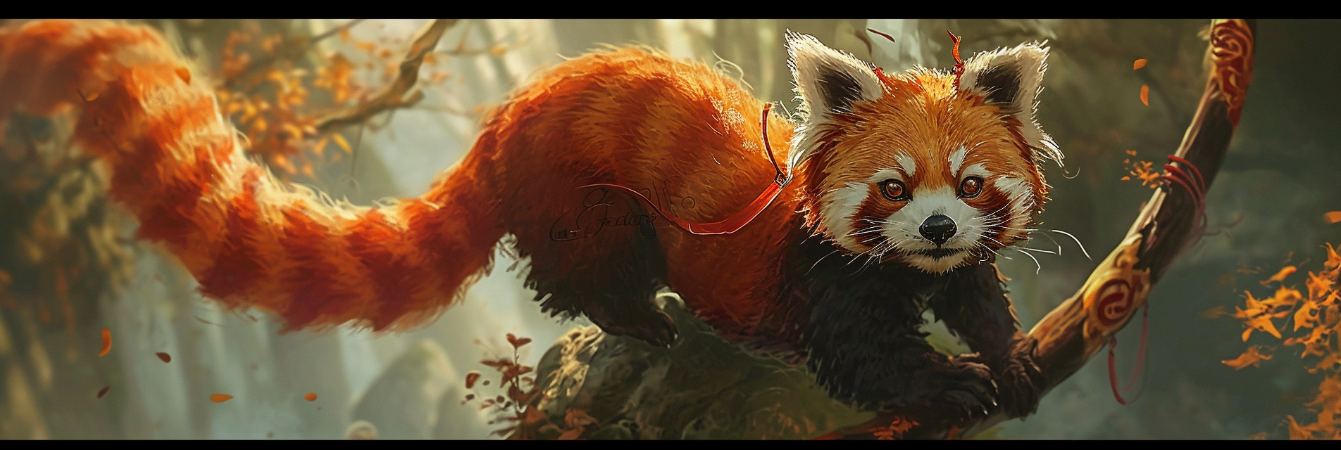 Flying red panda as Chinese dragon